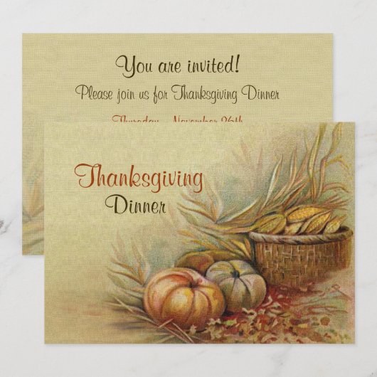 Invitation du dîner Thanksgiving (Devant / Derrière)