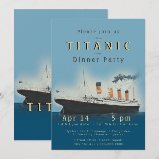 Invitation du Dîner Titanic (Devant / Derrière)