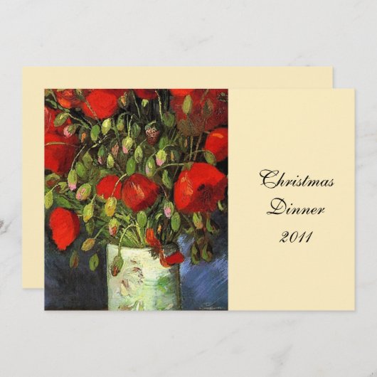 Invitation du dîner. Vase avec des papillons rouge (Devant / Derrière)