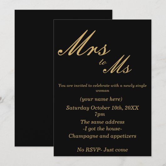 Invitation du Divorce Party (Devant / Derrière)