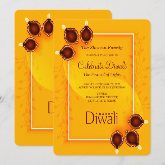 Invitation du Diwali Golden Party Elegant (Devant / Derrière)