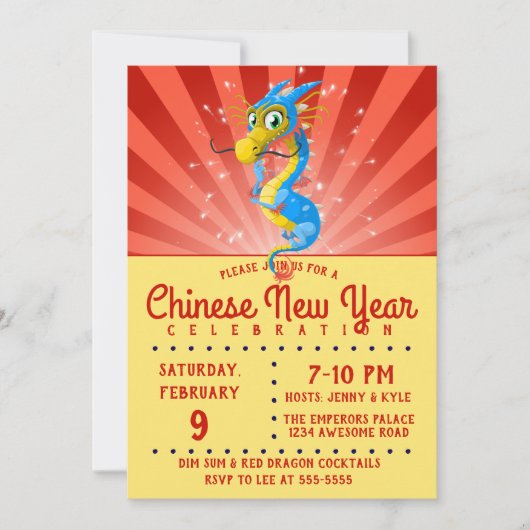 Invitation du dragon bleu chinois pour le Nouvel A (Devant)
