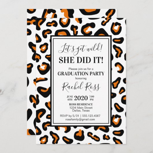 Invitation du Empreinte de léopard Graduation Part (Devant / Derrière)