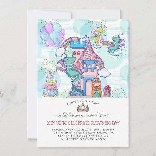 Invitation du Fairytale Party | Princesse & Dragon (Devant)
