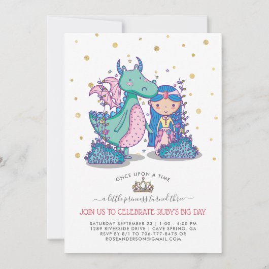 Invitation du Fairytale Party | Princesse & Dragon (Devant)