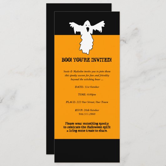 Invitation du fantôme d'Halloween (Devant / Derrière)