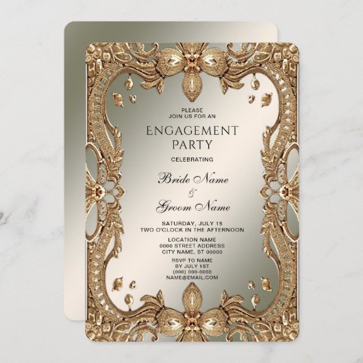 Invitation du Fiançailles de cadre Ornate Or (Devant / Derrière)