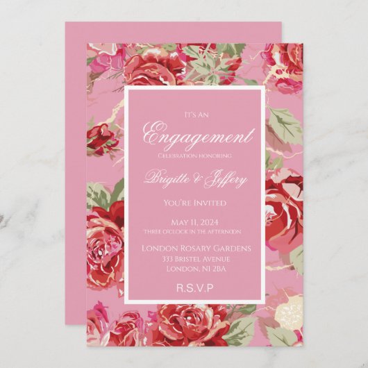 Invitation du fiançailles de rose rouge (Devant / Derrière)
