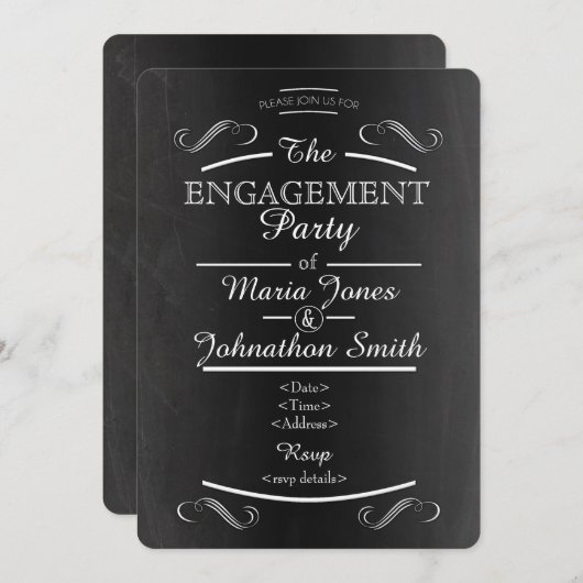 Invitation du fiançailles de typographie de tablea (Devant / Derrière)