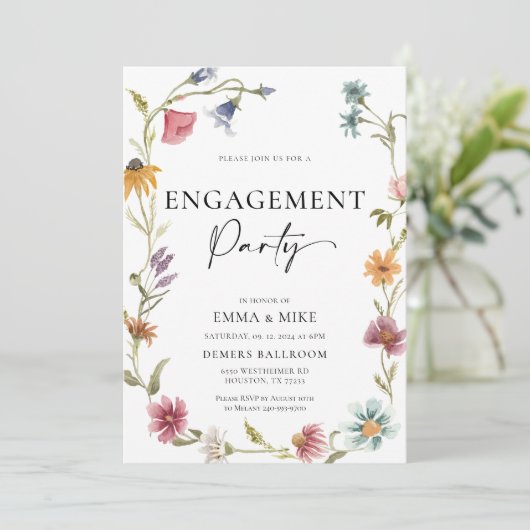 Invitation du Fiançailles Fleur sauvage Boho (Debout devant)