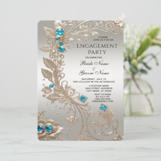 Invitation du Fiançailles Gold Blue Stone (Debout devant)
