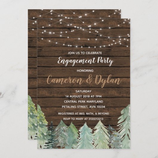 Invitation du fiançailles léger à chaîne de forêt (Devant / Derrière)