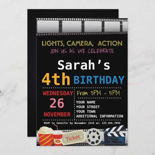 INVITATION DU FILM D'ANNIVERSAIRE (Devant / Derrière)