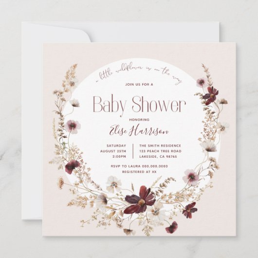 Invitation du fleur sauvage Baby shower d'automne (Devant)