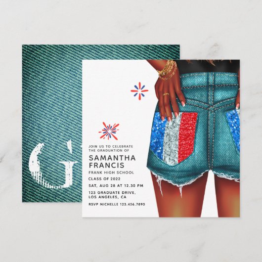 Invitation du French Denim Girl Graduation Party (Devant / Derrière)