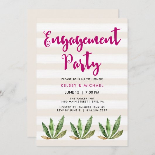 Invitation du Glam Cactus Engagement Party (Devant / Derrière)
