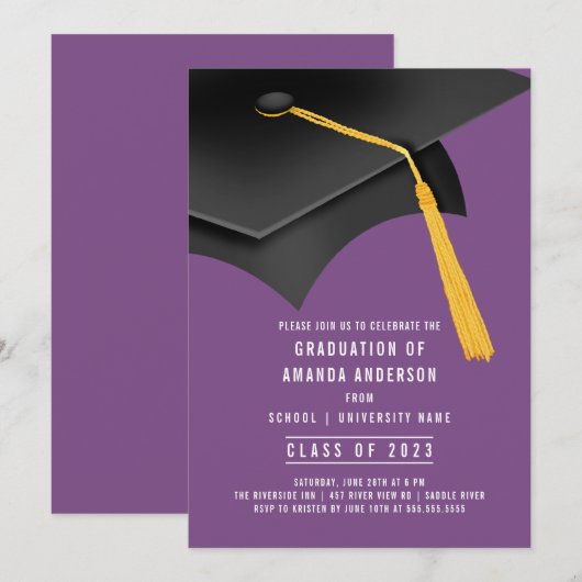 Invitation du Grad Casquette Purple Graduation Par (Devant / Derrière)