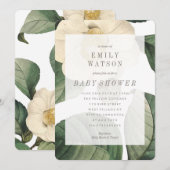 Invitation du grand Baby shower de fleurs vertes b (Devant / Derrière)