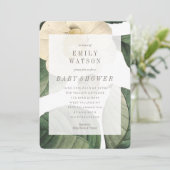Invitation du grand Baby shower de fleurs vertes b (Debout devant)