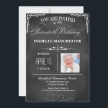 Invitation du groupe de typographie du tableau noi<br><div class="desc">La typographie de ce tableau noir de soixante-dixième anniversaire est une invitation photo moderne, branchée et chic. Fabriqué dans la typographie traditionnelle en noir et blanc avec une variété de polices, ce invitation de fête chic de 70e anniversaire est une façon unique pour la famille invitation et les amis à...</div>