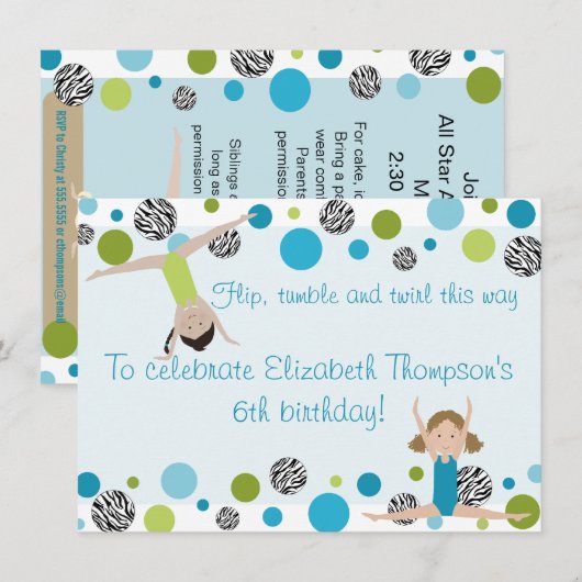 Invitation du Gymnastique Party Black, Aqua et Gre (Devant / Derrière)