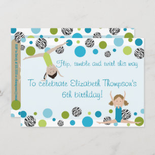 Invitation du Gymnastique Party Black, Aqua et Gre