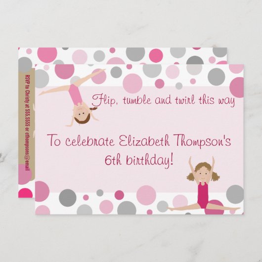 Invitation du Gymnastique Party Pink and Grey (Devant / Derrière)