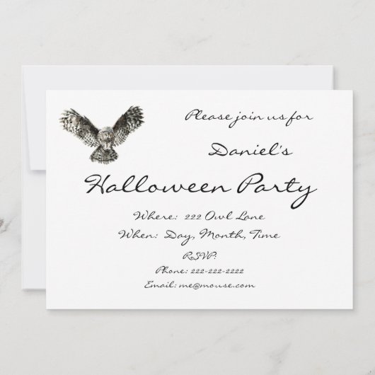 Invitation du Halloween Owl Party à Customiser (Dos)