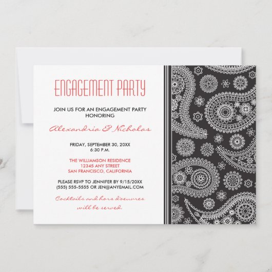 Invitation du Henna Paisley Engagement Party (noir (Devant)