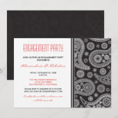Invitation du Henna Paisley Engagement Party (noir (Devant / Derrière)