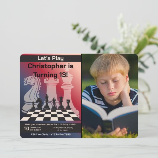 Invitation du Jeu d'échecs Anniversaire Image cust (Debout devant)