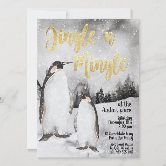 Invitation du Jingle & Mingle Watercolor Penguins (Devant)
