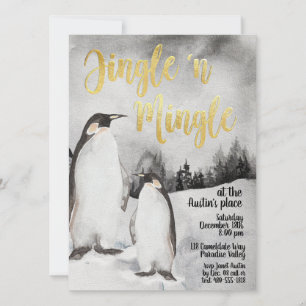 Invitation du Jingle & Mingle Watercolor Penguins
