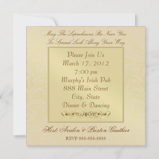 Invitation du Jour de la Saint Patrick pour les pl (Dos)