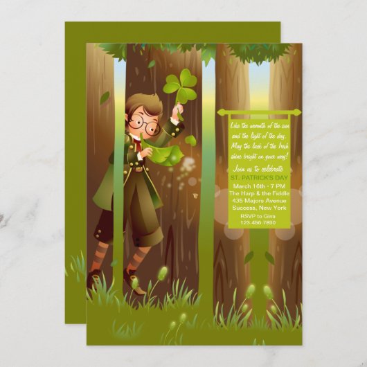 Invitation du jour de St Patrick de forêt de lutin (Devant / Derrière)