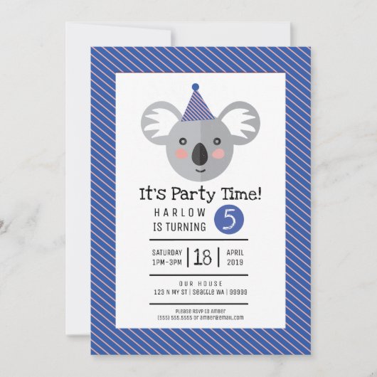 Invitation du Koala Anniversaire de enfant Party (Devant)