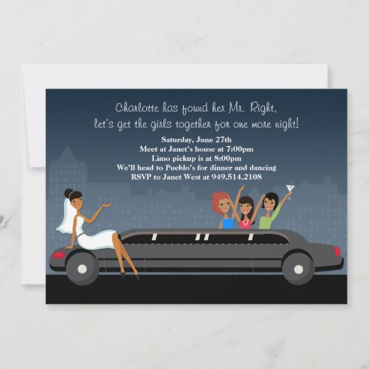 Invitation du Limo Bachelorette Party (Devant)