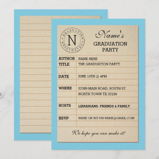 Invitation du livre bleu de la partie de graduatio (Devant / Derrière)