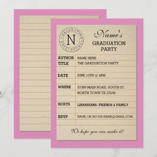 Invitation du livre rose de la partie de remise de (Devant / Derrière)