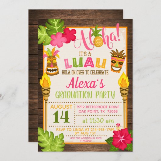 Invitation du Luau Graduation Party (Devant / Derrière)