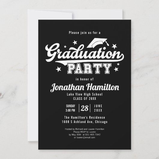 Invitation du Lycée Black Graduation Party (Devant)