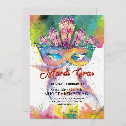 Invitation du Mardi Gras Party (Devant / Derrière)