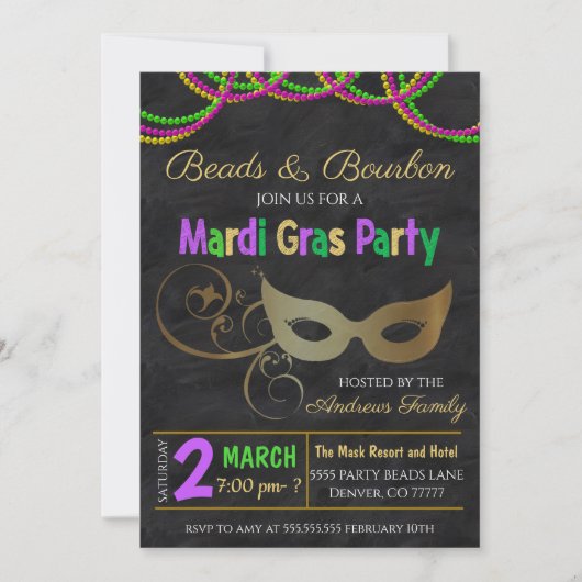 Invitation du Mardi Gras Party (Devant)