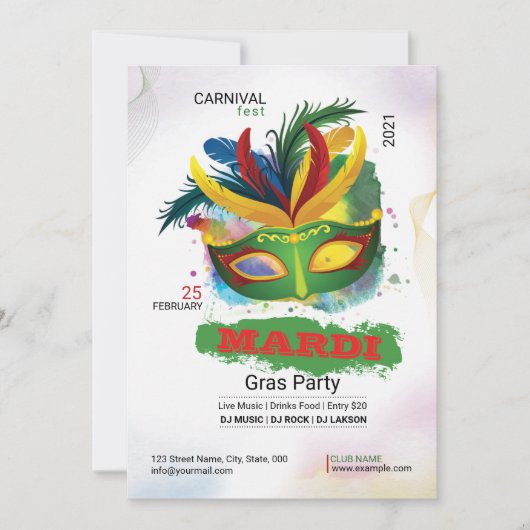 Invitation du Mardi Gras Party (Devant)