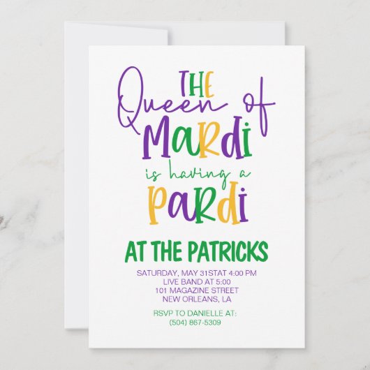 Invitation du Mardi Gras Party (Devant)