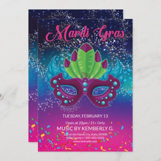 Invitation du Mardi Gras Party (Devant / Derrière)