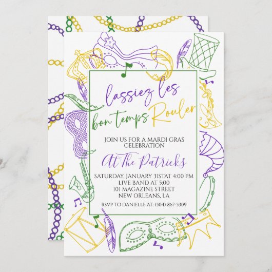 Invitation du Mardi Gras Party (Devant / Derrière)