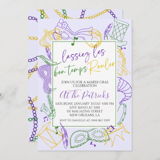 Invitation du Mardi Gras Party (Devant / Derrière)