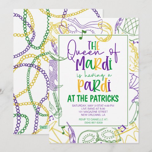 Invitation du Mardi Gras Party (Devant / Derrière)