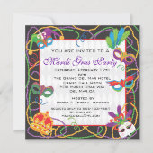 Invitation du Mardi Gras Party avec masques et per (Devant)